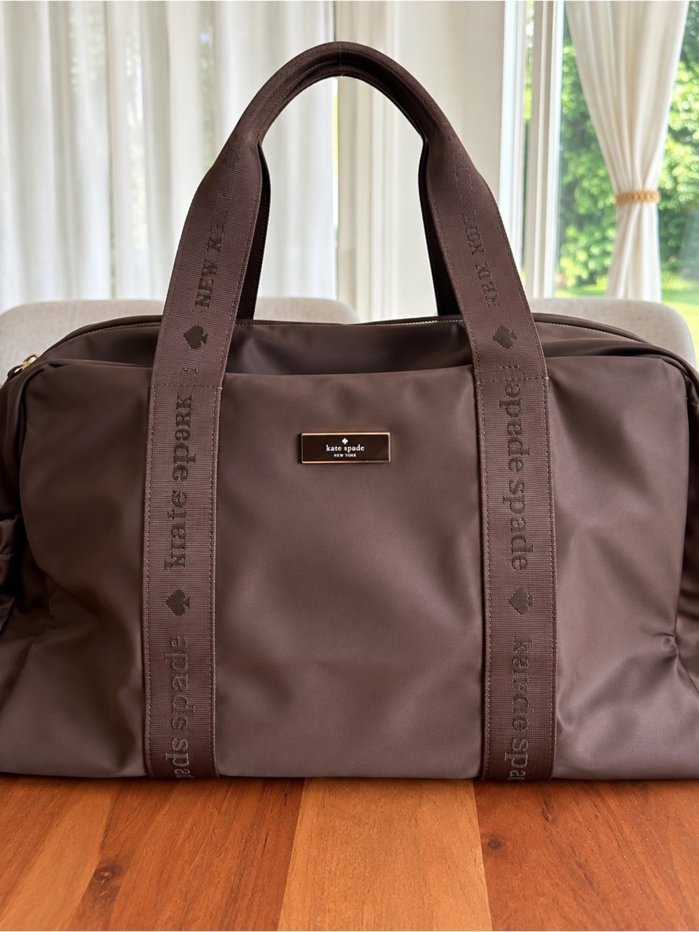 🤎 NWT Kate Spade Carter Nylon Large Weekender Hot Fudge KL968